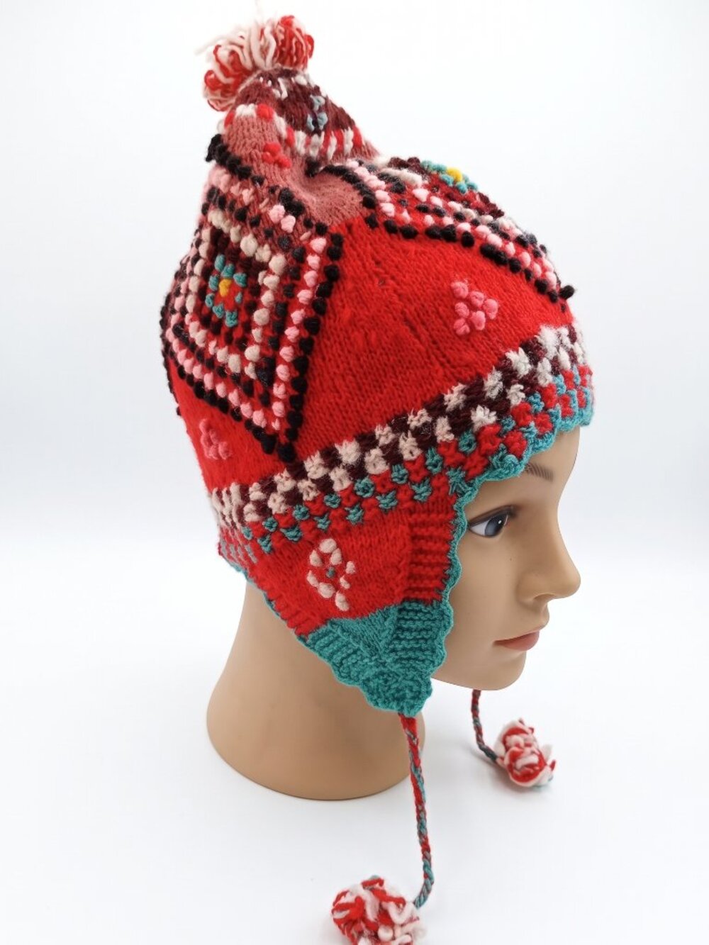 Traditional Andean Alpaca Winter Chullo Hat with Geometric Patterns